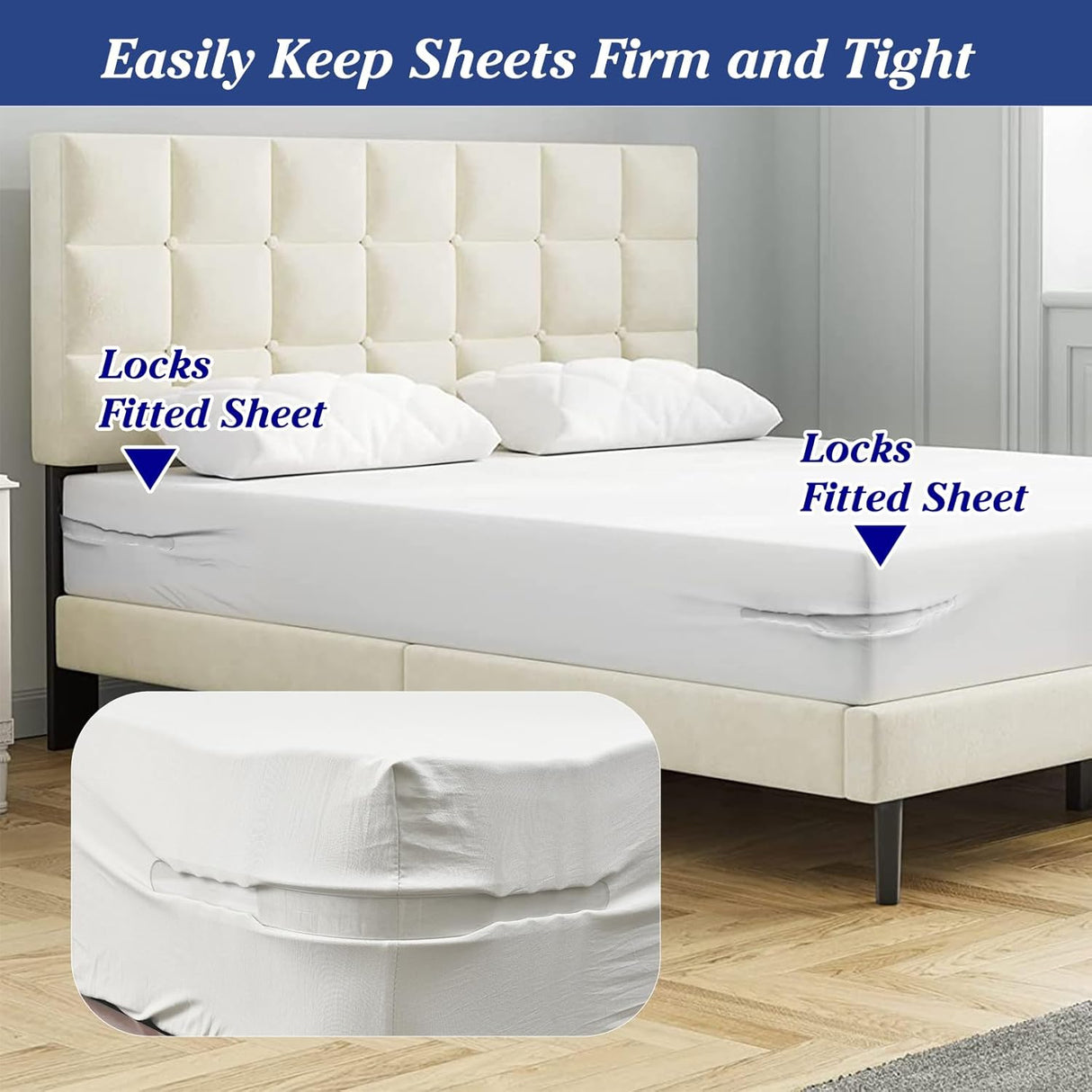 Bed Sheet Locks - Double the regular size to properly grip & lock your bedsheets