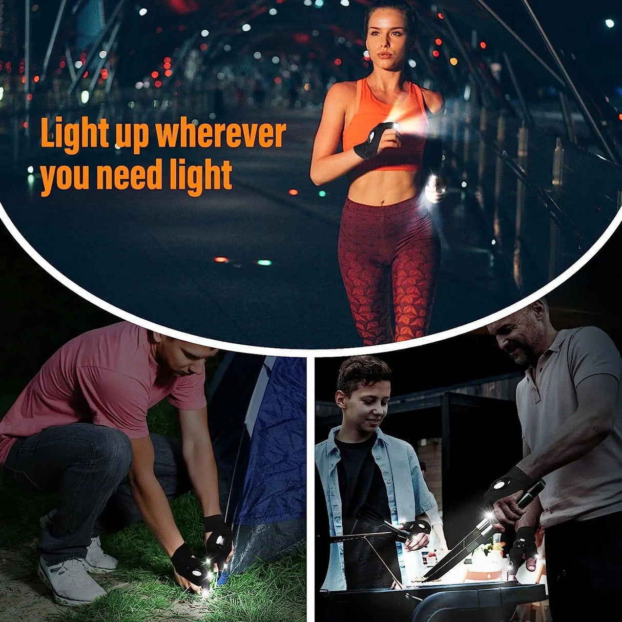 LED Flashlight Gloves Pair