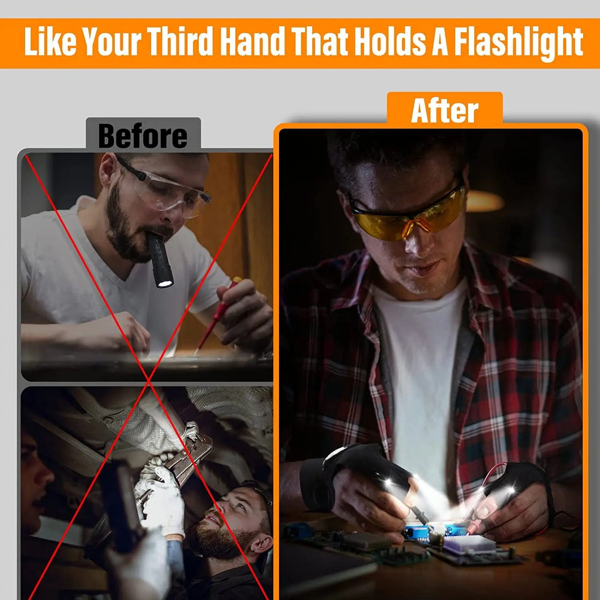 LED Flashlight Gloves Pair