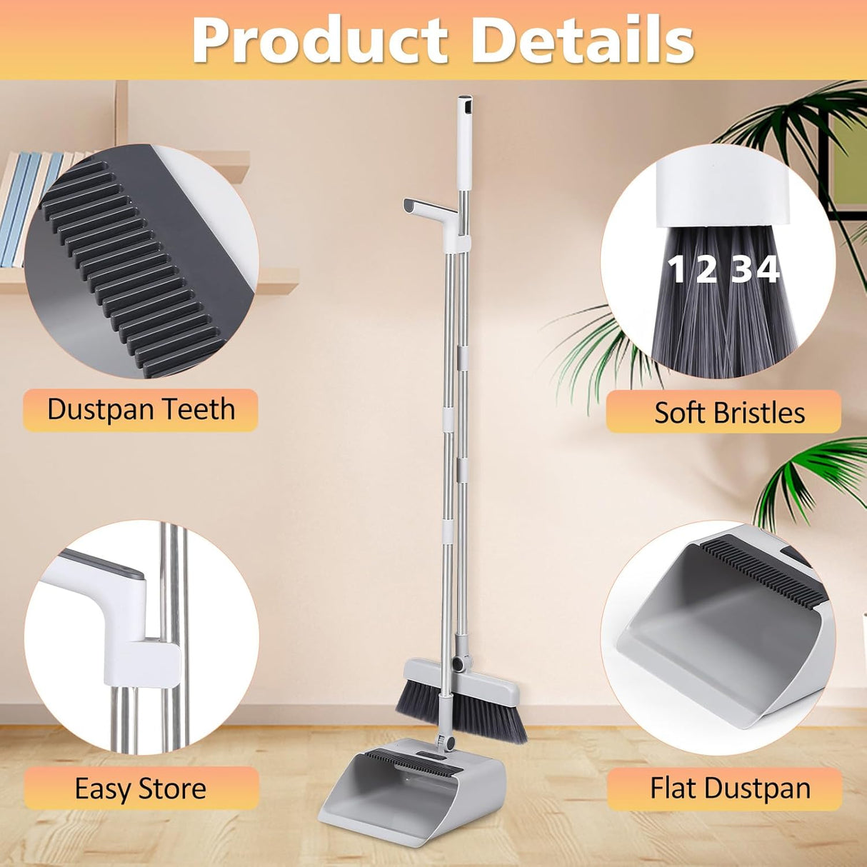 4 in 1 Cleaning Broom Dustpan Set