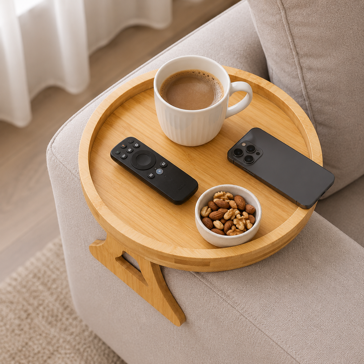 NetFlip Foldable Sofa Armrest Tray — Fits Round & Square Arms